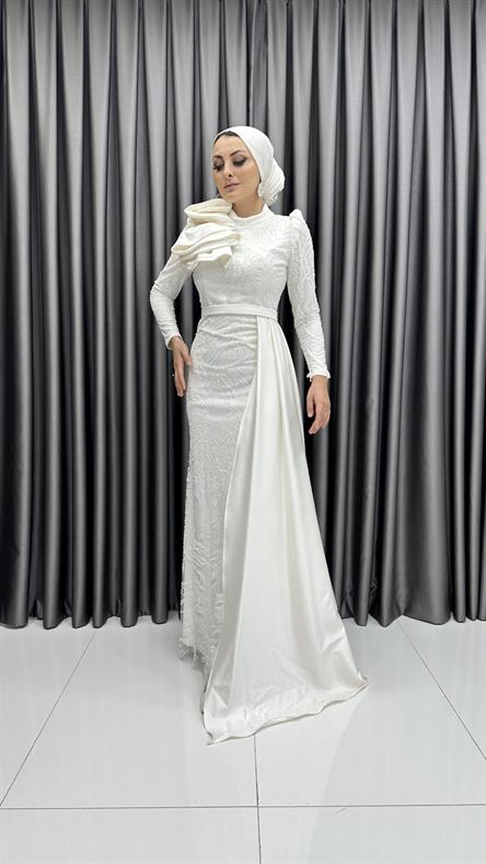 4668 H Abiye Elbise-Beyaz