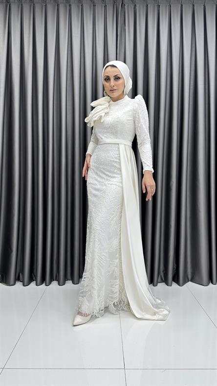 4668 H Abiye Elbise-Beyaz