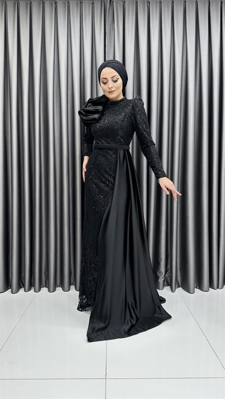 4668 H Abiye Elbise-Siyah