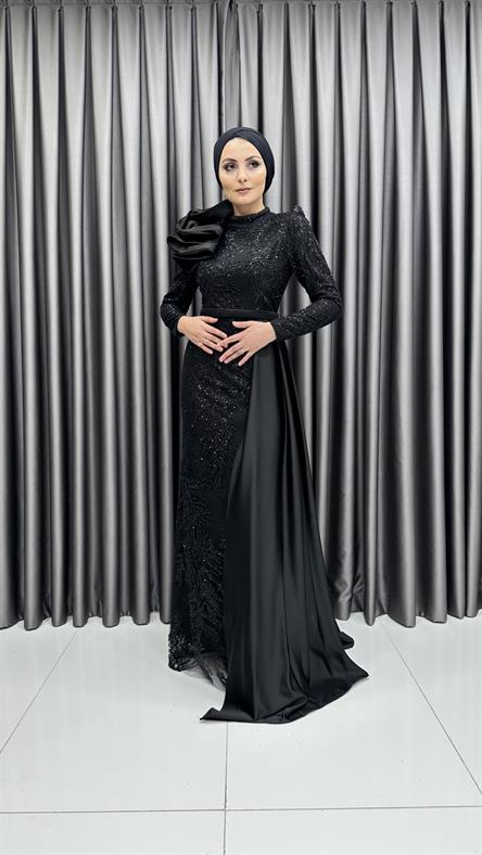 4668 H Abiye Elbise-Siyah