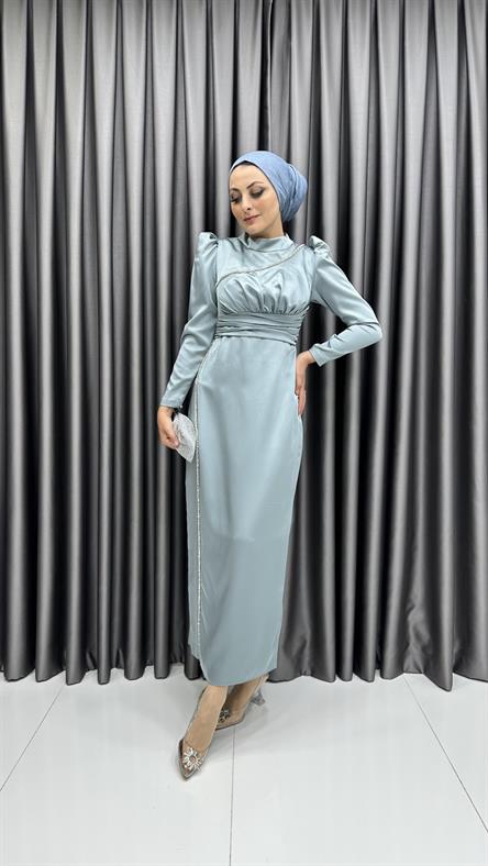 4685 H Abiye Elbise-Mavi