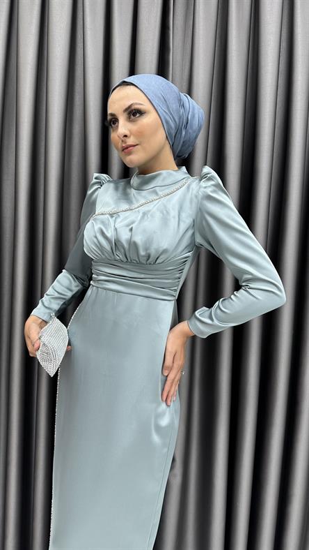 4685 H Abiye Elbise-Mavi