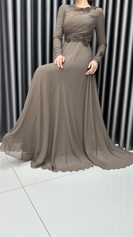 4690 F Abiye Elbise-Kahve Rengi
