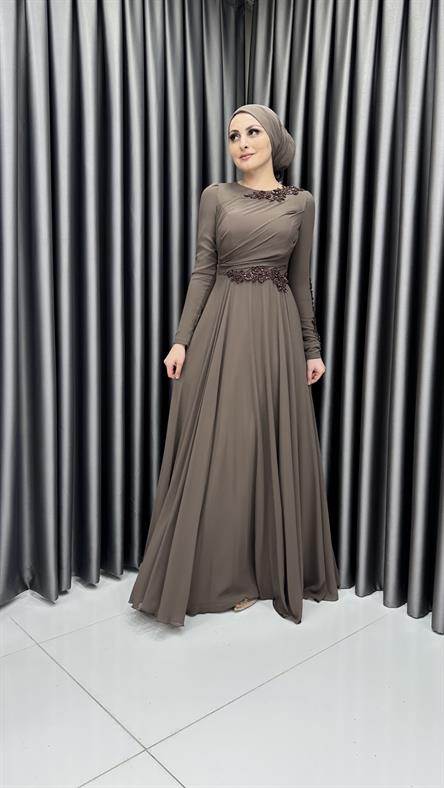 4690 F Abiye Elbise-Kahve Rengi