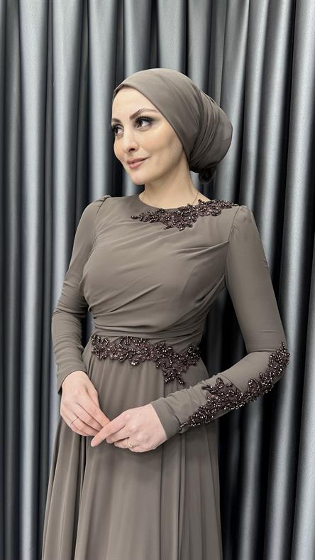 4690 F Abiye Elbise-Kahve Rengi