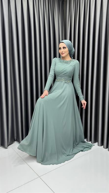 4690 F Abiye Elbise-Yeşil