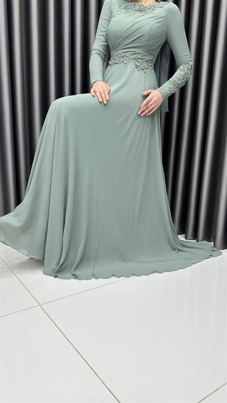 4690 F Abiye Elbise-Yeşil