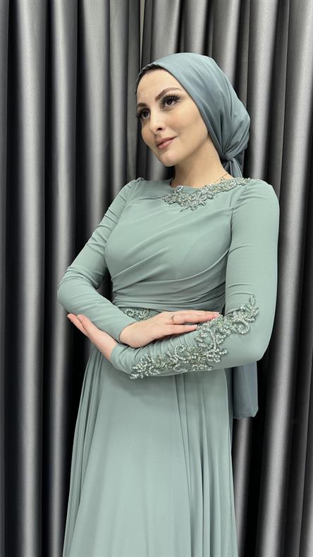 4690 F Abiye Elbise-Yeşil