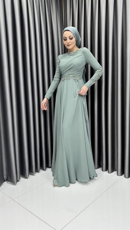 4690 F Abiye Elbise-Yeşil