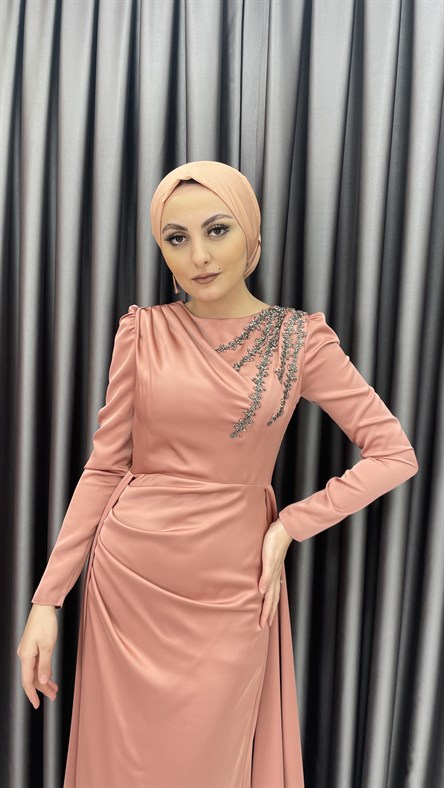 4700 F Abiye Elbise-Gül Rengi