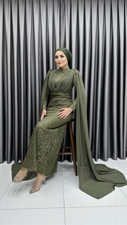4717 H Abiye Elbise-Haki