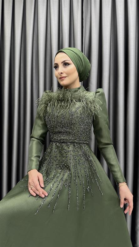 4718 H Abiye Elbise-Haki