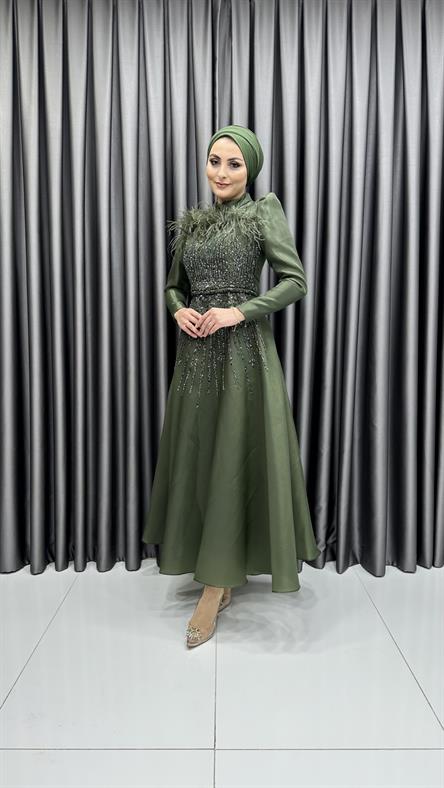 4718 H Abiye Elbise-Haki