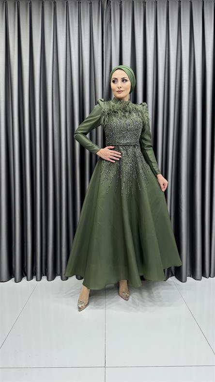 4718 H Abiye Elbise-Haki