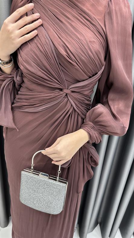 4726 Kelebek Abiye-Koyu Gül