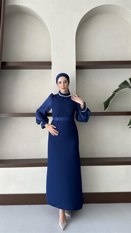 4726 T Krep Elbise-Lacivert