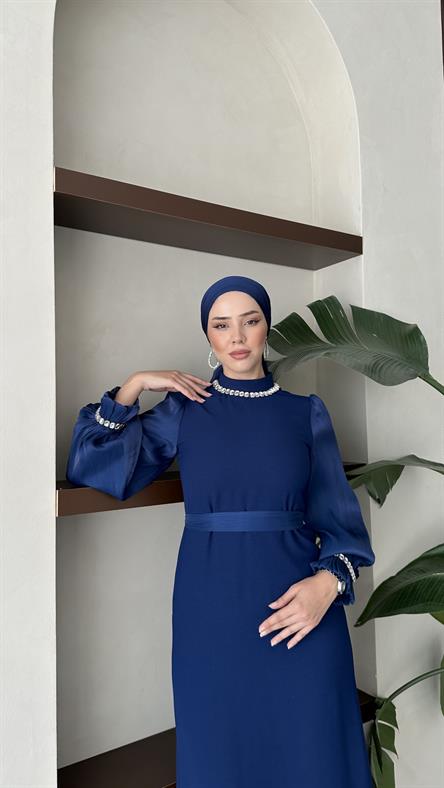 4726 T Krep Elbise-Lacivert