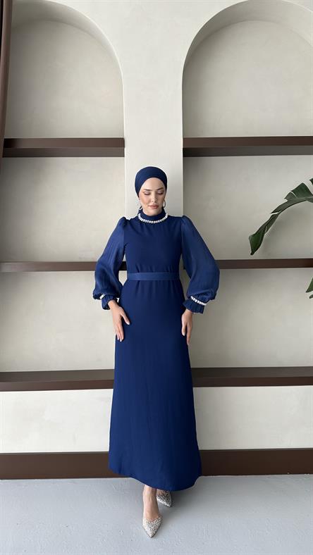 4726 T Krep Elbise-Lacivert
