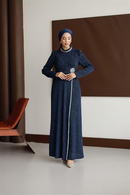 4781 T Abaya Elbise-Lacivert