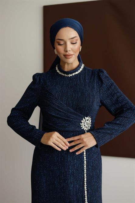 4781 T Abaya Elbise-Lacivert