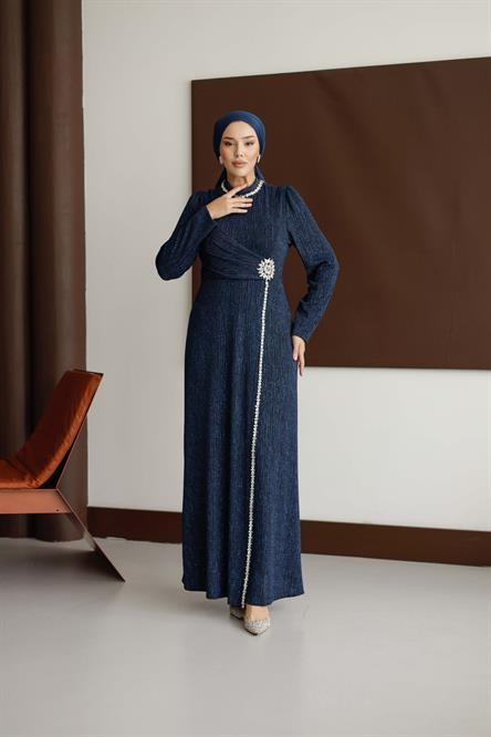 4781 T Abaya Elbise-Lacivert