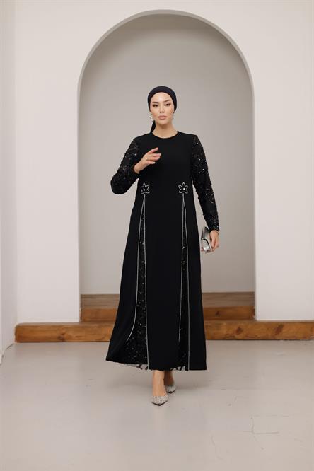 4787 T Çiçek Abiye-Siyah