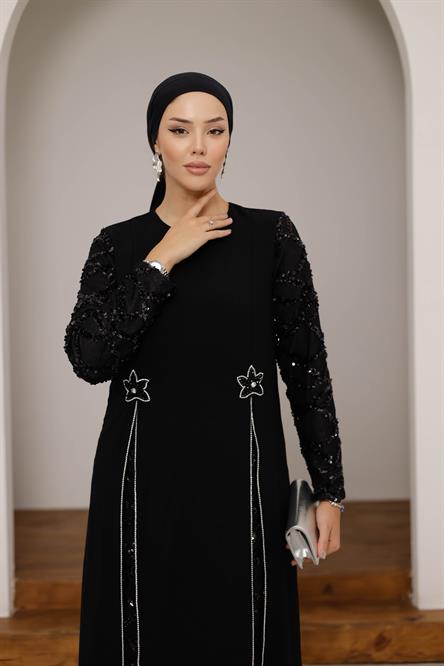 4787 T Çiçek Abiye-Siyah