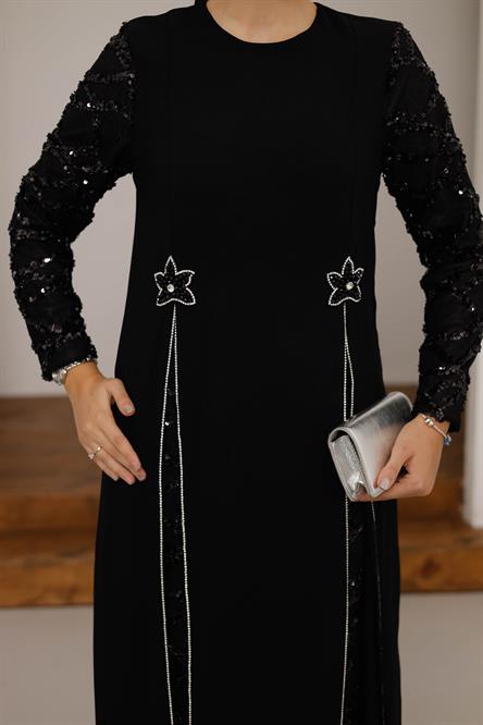 4787 T Çiçek Abiye-Siyah