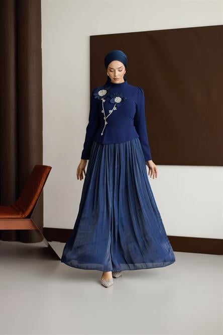 4788 T Abiye Elbise-İndigo Mavi