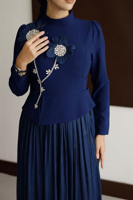 4788 T Abiye Elbise-İndigo Mavi