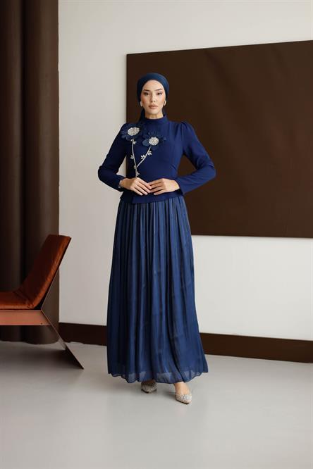 4788 T Abiye Elbise-İndigo Mavi