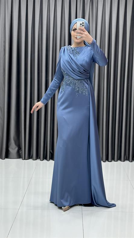 4880 F Abiye Elbise-Mavi