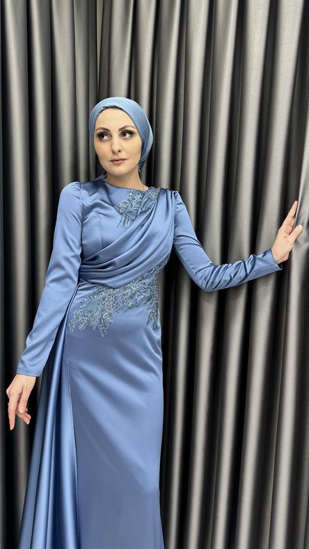 4880 F Abiye Elbise-Mavi