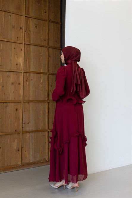 4881 T Abiye Elbise-Bordo
