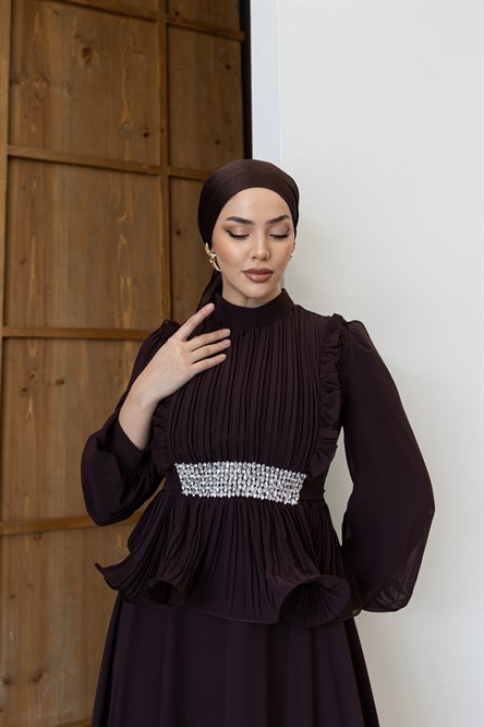 4881 T Abiye Elbise-Kahve Rengi