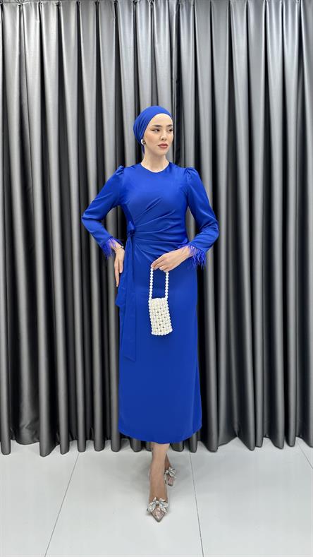 4897 S Saten Elbise-Saks Mavi