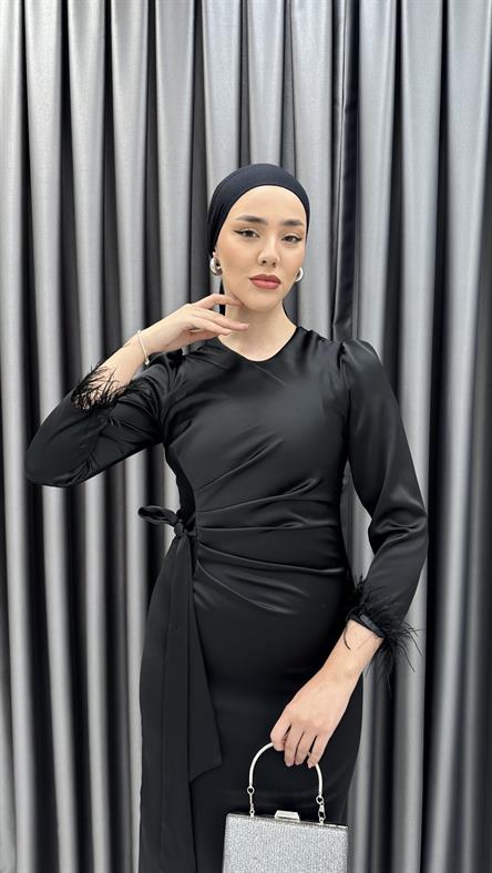 4897 S Saten Elbise-Siyah