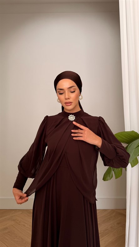 4948 T Bayan Elbise-Kahve Rengi