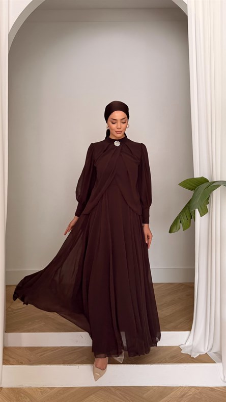 4948 T Bayan Elbise-Kahve Rengi