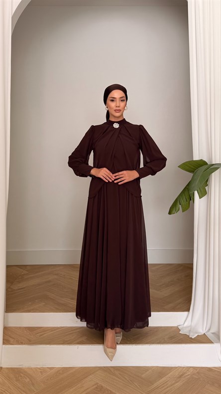 4948 T Bayan Elbise-Kahve Rengi