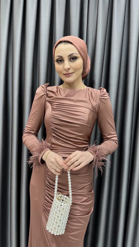 4960 F Abiye Elbise-Soğan Kabuğu