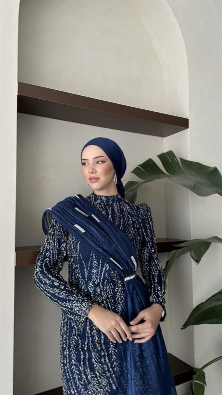 5084 H Yaprak Abiye-Lacivert