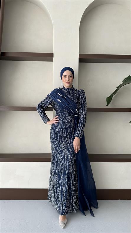 5084 H Yaprak Abiye-Lacivert