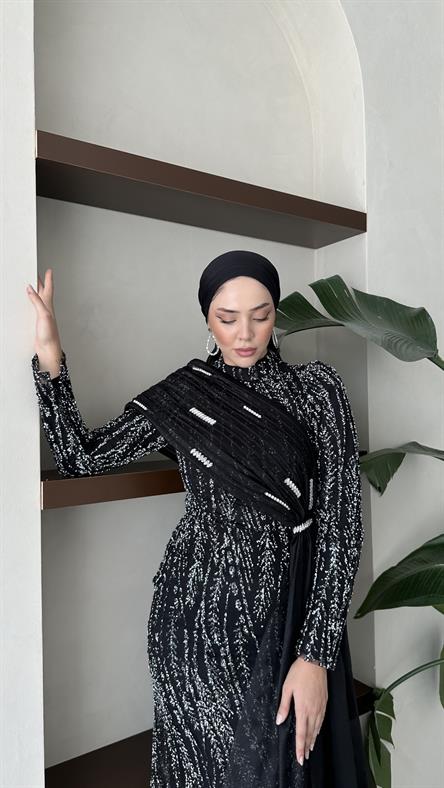 5084 H Yaprak Abiye-Siyah