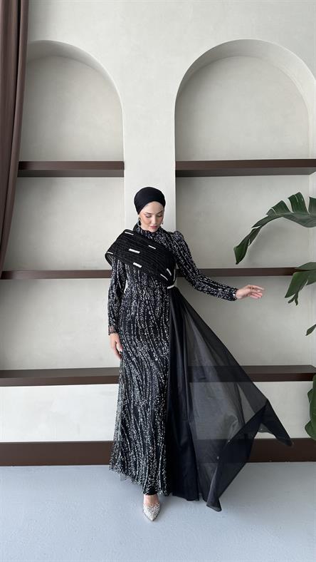 5084 H Yaprak Abiye-Siyah