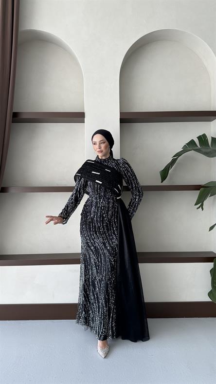 5084 H Yaprak Abiye-Siyah