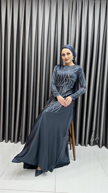 5090 F Abiye Elbise-Antrasit