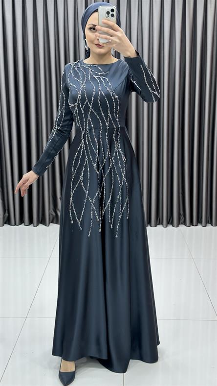 5090 F Abiye Elbise-Antrasit