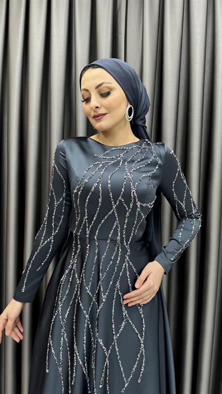 5090 F Abiye Elbise-Antrasit