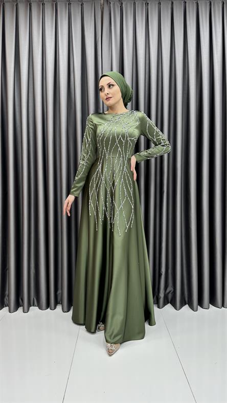 5090 F Abiye Elbise-Haki